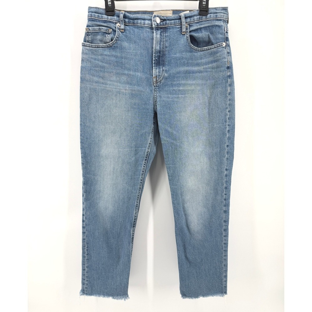 Everlane Cheeky Jean Crop Women 31 Blue High Rise Raw Hem Straight Leg Preppy